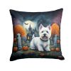 Westie Spooky Halloween Throw Pillow Machine Washable, Indoor Outdoor Decorative Pillow for Couch, Bed or Patio, 18Hx18W