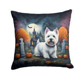 Westie Spooky Halloween Throw Pillow Machine Washable, Indoor Outdoor Decorative Pillow for Couch, Bed or Patio, 18Hx18W
