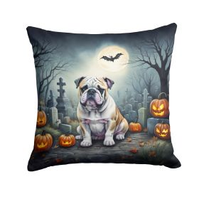 English Bulldog Spooky Halloween Throw Pillow Machine Washable, Indoor Outdoor Decorative Pillow for Couch, Bed or Patio, 18Hx18W