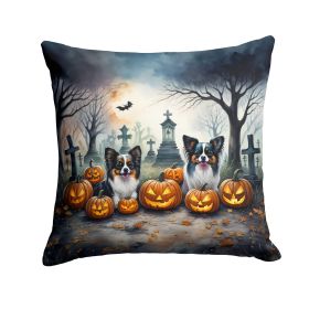 Papillon Spooky Halloween Throw Pillow Machine Washable, Indoor Outdoor Decorative Pillow for Couch, Bed or Patio, 18Hx18W