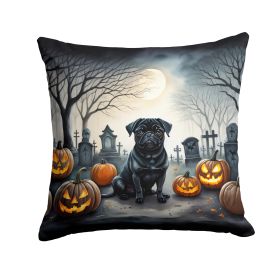 Black Pug Spooky Halloween Throw Pillow Machine Washable, Indoor Outdoor Decorative Pillow for Couch, Bed or Patio, 18Hx18W