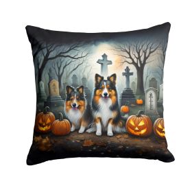 Sheltie Spooky Halloween Throw Pillow Machine Washable, Indoor Outdoor Decorative Pillow for Couch, Bed or Patio, 18Hx18W