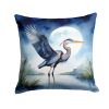 Blue Heron Under the Moonlight Throw Pillow Machine Washable, Indoor Outdoor Decorative Pillow for Couch, Bed or Patio, 18Hx18W