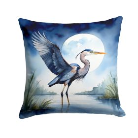 Blue Heron Under the Moonlight Throw Pillow Machine Washable, Indoor Outdoor Decorative Pillow for Couch, Bed or Patio, 18Hx18W