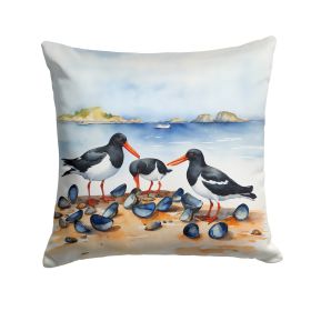 Oystercatchers Feeding Throw Pillow Machine Washable, Indoor Outdoor Decorative Pillow for Couch, Bed or Patio, 14Hx14W