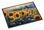 Sunflowers in Watercolor Doormat Front Door Mat Indoor Outdoor Rugs for Entryway, Non Slip Washable Low Pile, 24H X 36W