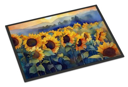 Sunflowers in Watercolor Doormat Front Door Mat Indoor Outdoor Rugs for Entryway, Non Slip Washable Low Pile, 24H X 36W