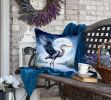 Blue Heron Under the Moonlight Throw Pillow Machine Washable, Indoor Outdoor Decorative Pillow for Couch, Bed or Patio, 18Hx18W