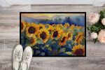 Sunflowers in Watercolor Doormat Front Door Mat Indoor Outdoor Rugs for Entryway, Non Slip Washable Low Pile, 24H X 36W