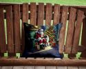 Keeshond and Santa Claus Throw Pillow Machine Washable, Indoor Outdoor Decorative Pillow for Couch, Bed or Patio, 14Hx14W