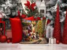 Wirehaired Pointing Griffon and Santa Claus Throw Pillow Machine Washable, Indoor Outdoor Decorative Pillow for Couch, Bed or Patio, 14Hx14W