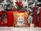 Khao Manee Cat in Fall Leaves Throw Pillow Machine Washable, Indoor Outdoor Decorative Pillow for Couch, Bed or Patio, 14Hx14W