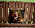 Belgian Tervuren and Santa Claus Throw Pillow Machine Washable, Indoor Outdoor Decorative Pillow for Couch, Bed or Patio, 14Hx14W