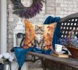Selkirk Rex Cat in Fall Leaves Throw Pillow Machine Washable, Indoor Outdoor Decorative Pillow for Couch, Bed or Patio, 18Hx18W