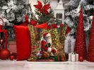 Mastiff and Santa Claus Throw Pillow Machine Washable, Indoor Outdoor Decorative Pillow for Couch, Bed or Patio, 14Hx14W