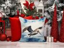 Pelican Diving Throw Pillow Machine Washable, Indoor Outdoor Decorative Pillow for Couch, Bed or Patio, 14Hx14W