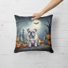 English Bulldog Spooky Halloween Throw Pillow Machine Washable, Indoor Outdoor Decorative Pillow for Couch, Bed or Patio, 18Hx18W