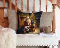 Belgian Tervuren and Santa Claus Throw Pillow Machine Washable, Indoor Outdoor Decorative Pillow for Couch, Bed or Patio, 14Hx14W