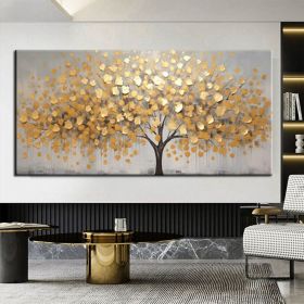 Abstract Golden Tree Oil Painting On Canvas Large Original Gold Yellow Tree of Life Texture Wall Art Custom Modern Living Room Home Decor (Style: 01, size: 80x160cm)