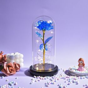 Gifts for Women Beauty and The Beast Preserved Roses In Glass Galaxy Rose LED Light Artificial Flower Birthday Gift for Girls (Color: Black Base-Blue)