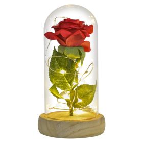 Gifts for Women Beauty and The Beast Preserved Roses In Glass Galaxy Rose LED Light Artificial Flower Birthday Gift for Girls (Color: Silk Rose-Red 1)