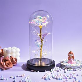 Gifts for Women Beauty and The Beast Preserved Roses In Glass Galaxy Rose LED Light Artificial Flower Birthday Gift for Girls (Color: Black Base-Galaxy)