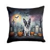 Boston Terrier Spooky Halloween Throw Pillow Machine Washable, Indoor Outdoor Decorative Pillow for Couch, Bed or Patio, 18Hx18W