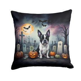 Boston Terrier Spooky Halloween Throw Pillow Machine Washable, Indoor Outdoor Decorative Pillow for Couch, Bed or Patio, 18Hx18W (Default: Default)