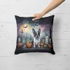 Boston Terrier Spooky Halloween Throw Pillow Machine Washable, Indoor Outdoor Decorative Pillow for Couch, Bed or Patio, 18Hx18W
